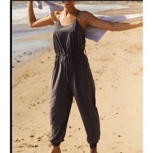 Haute Hippe Black Boho Jumpsuit Tapered Side Slit Leg Sleeveless Jersey Sz S